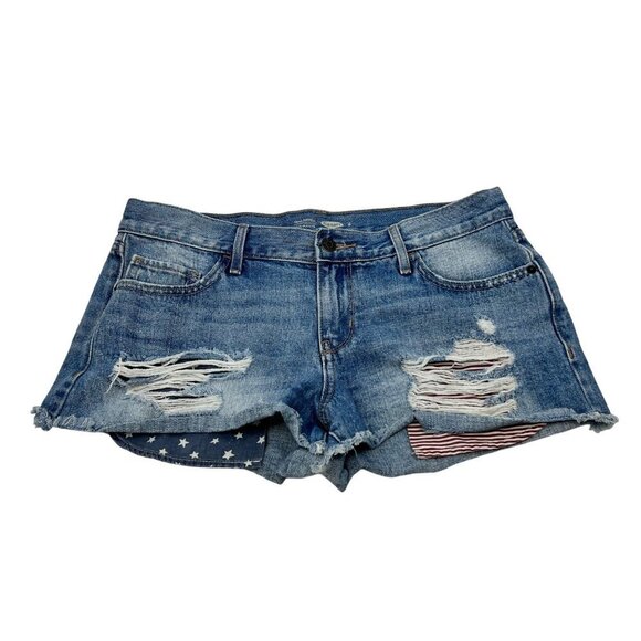 Old Navy Distressed Stars & Stripes Cut Off Denim Shorts Women’s Size 6 - Picture 1 of 8